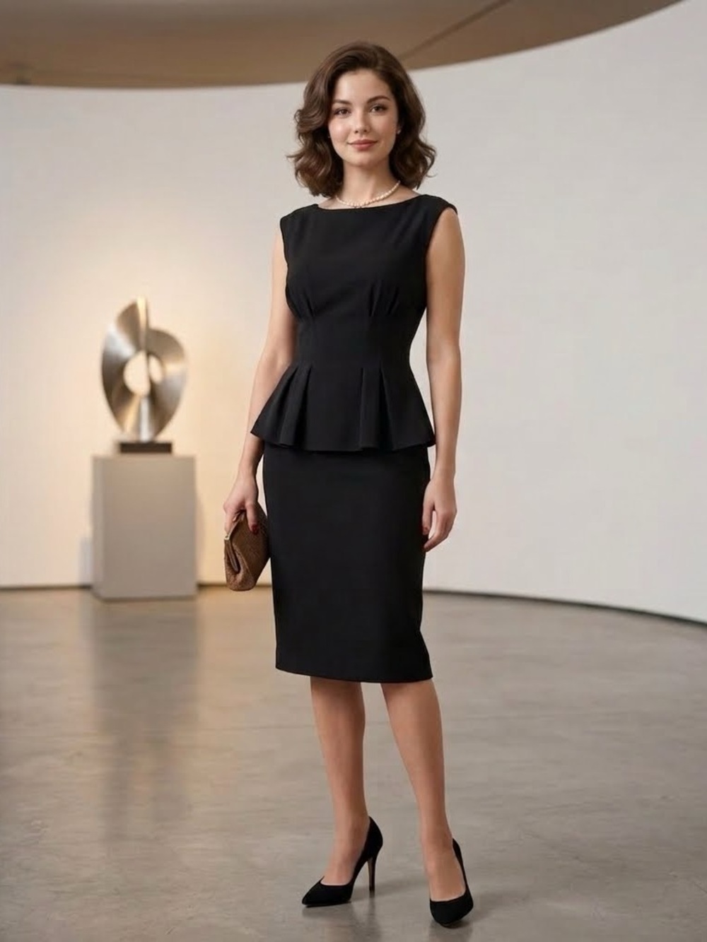 Little Black Dress Peplum Sleeveless Classic Knit American Living Brand size 10